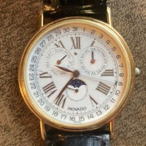 Movado Gold Rare Vintage Moon Phase Triple Calendar Watch